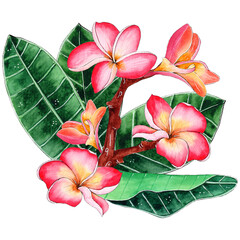 Tropical Flowers Bouquet Watercolor Design.