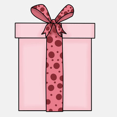 Illustration of a gift box. Boho style with hearts. Cute clipart.