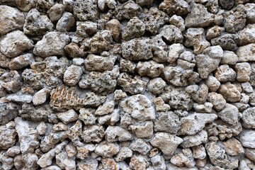 Dry coral stone wall at outdoor