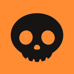 Fototapeta premium Black Skull on orange background. Skull icon. Halloween icon.