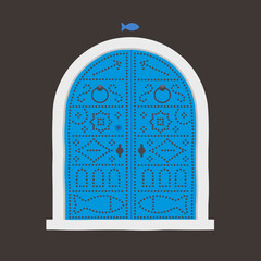 Old Tunisia blue door. Vector illustration.