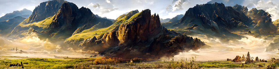 Naklejka premium Artistic conception of beautiful landscape painting, background illustration