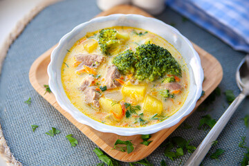 soup with broccoli on the plate