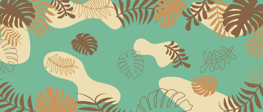 Natural background of leaves, branches and organic shapes in earth tones, greens, browns.vector illustration..