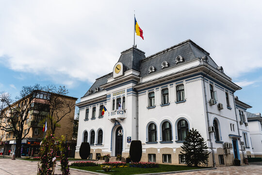 Pitesti City Hall on Victoriei Street in the city center. Pitesti, Romania.