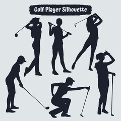 Collection of Golf Player Female silhouettes in different poses