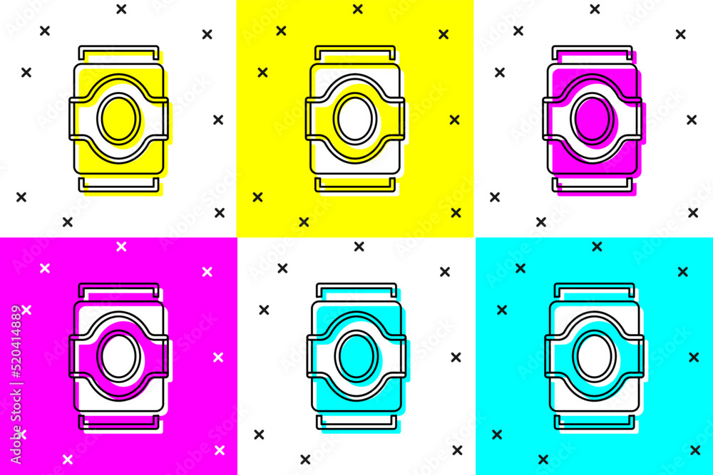 Poster set soda can icon isolated on color background. vector