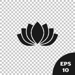 Black Lotus flower icon isolated on transparent background. Vector