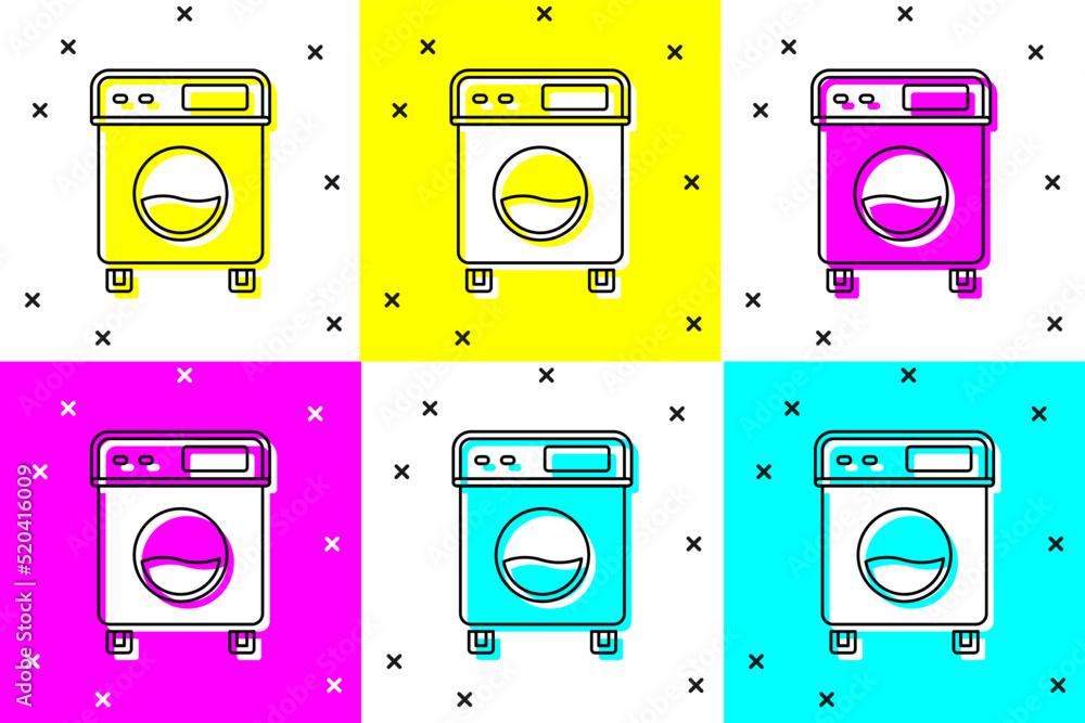 Poster set washer icon isolated on color background. washing machine icon. clothes washer - laundry machine