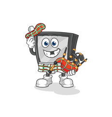 tv scottish with bagpipes vector. cartoon character