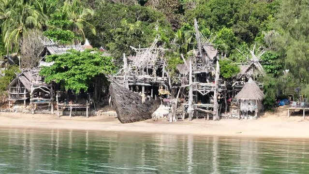 Old wooden pirate boat on the beach in Koh Phayam, Ranong, Thailand