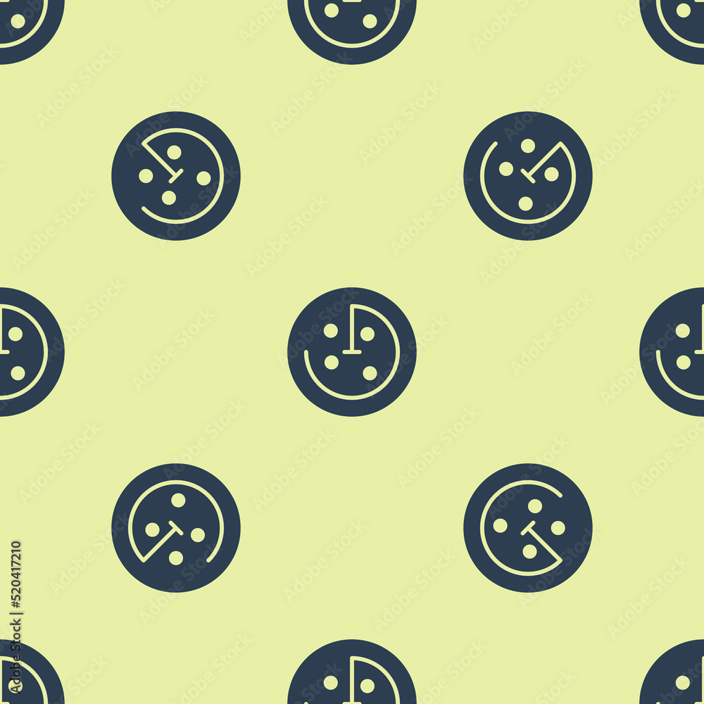 Poster blue radar with targets on monitor in searching icon isolated seamless pattern on yellow background.