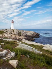 Fototapeta na wymiar Looking at lighthouse in Peggy's Cove, Nova Scotia, Canada