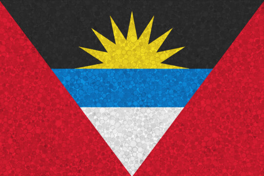 Antigua and Barbuda flag on styrofoam texture. national flag painted on the surface of plastic foam