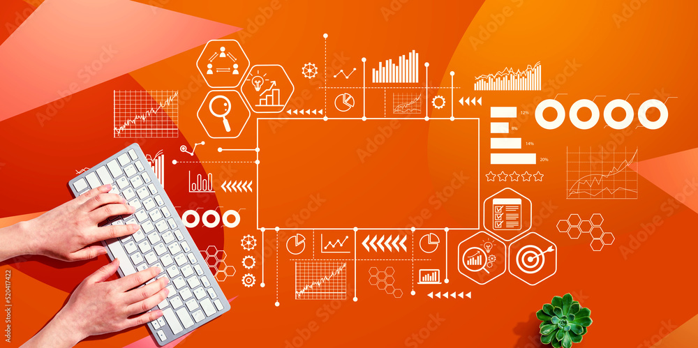 Aufkleber business theme with person using a computer keyboard