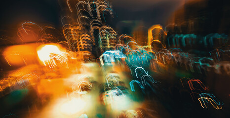 Abstract blurred cityscape neon urban lights background