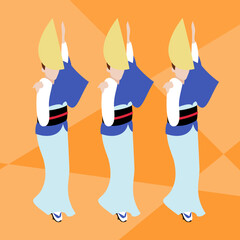 阿波踊りを踊る青い着物を着た女踊り / 集団