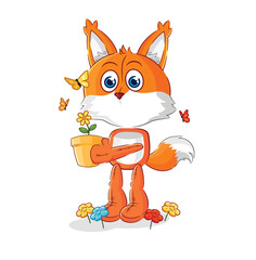 Fototapeta premium fox with a flower pot. character vector