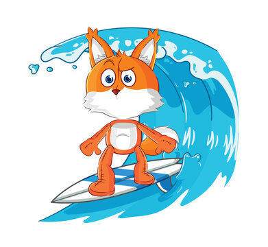 recommend clip art: fox surfing character. cartoon mascot vector