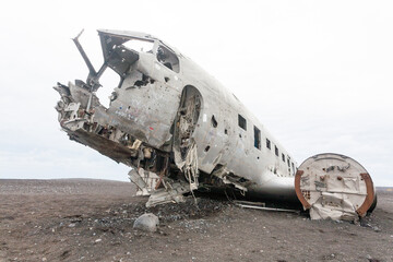 Fototapeta na wymiar Solheimasandur plane wreck view. South Iceland landmark