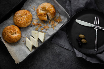 famous breakfast in izmir. izmir boyoz. puff pastry breakfast. quick breakfast. boy and egg