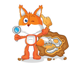 fox archaeologists with fossils mascot. cartoon vector