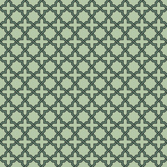 Square seamless pattern, interlacing star and cross arrangements. Classic Arabic, Celtic styles.