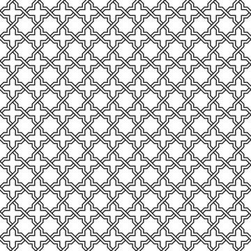 Square seamless pattern, interlacing star and cross arrangements. Classic Arabic, Celtic styles.