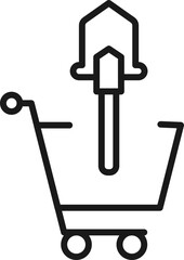 Selling, purchase, shopping concept. Vector sign suitable for web sites, stores, shops, articles, books. Editable stroke. Line icon of shovel in shopping cart