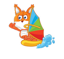 fox windsurfing character. mascot vector