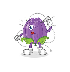 tulip with paper plane character. cartoon mascot vector