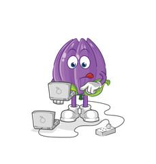 tulip with laptop mascot. cartoon vector