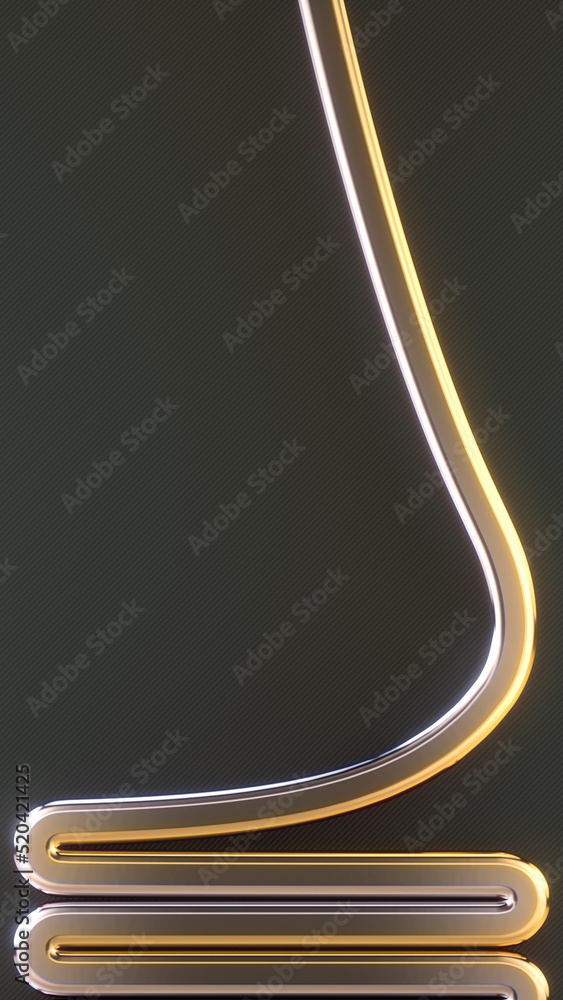 Leinwandbilder colored liquid squiggly stream of thin silver and gold lines on a dark gray background 3d rendering 