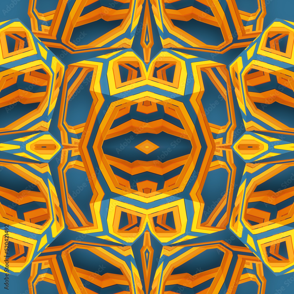 Poster Fantasy kaleidoscopic object with trendy color gradient 3d rendering digital illustration. Abstract geometric background