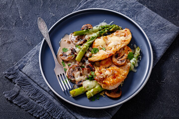 Chicken Madeira served on plate, top view