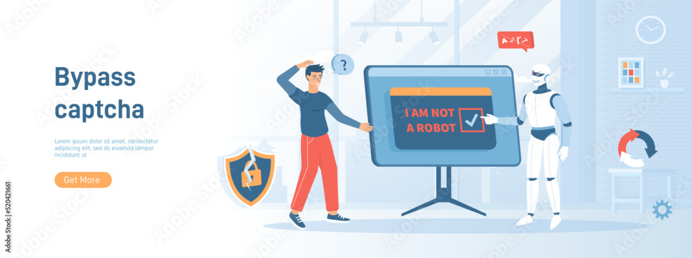 Aufkleber bypass captcha, anti captcha, solving service, ai. robot clicking on captcha - i am not a robot. fla