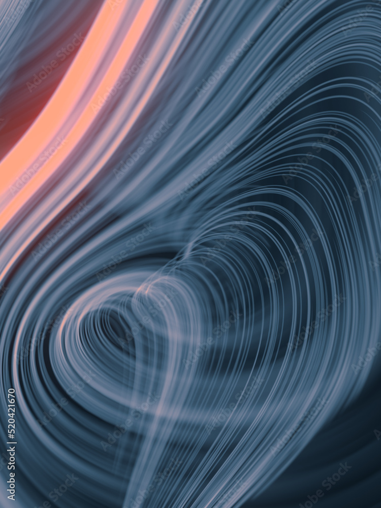 Poster Wavy field of magical energy in the form of burning vortices from lines of neon color. 3d rendering digital illustration