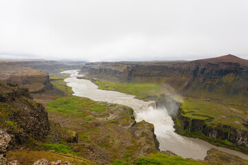 Hafragilsfoss falls in summer season view, Iceland