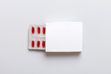 Blank White Product Package Box Mock-up. Open blank medicine drug box with Vatamin a blister top...