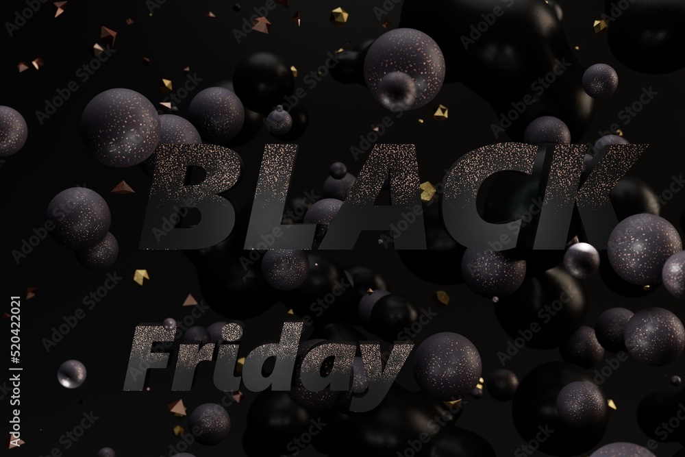 Aufkleber black friday abstract background. patterns of scattered illuminated black spheres, deformed bubbles 