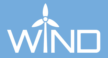 Renewable energy and wind power typographic design. Text and wind turbine symbol. 
