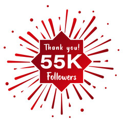 Thank you 55.000 followers. Social media concept. 55k followers celebration template. Vector design