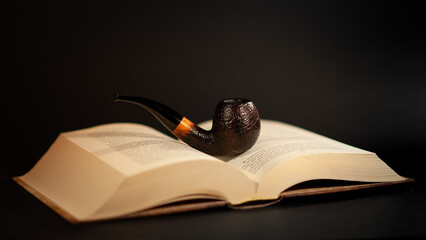 Tobacco pipe on the book - obrazy, fototapety, plakaty