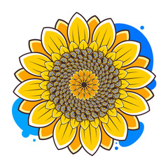 No war. Ukrainian Sunflower in blue and yellow color. Symbol of peace