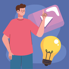 man with bulb and play button