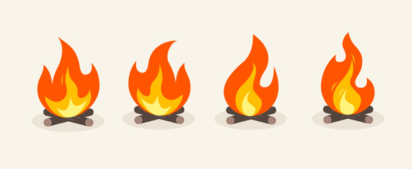 Vector campfires - Campfire collection of four different designs. Flat design illustration