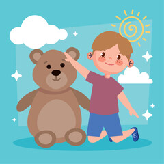 Fototapeta premium little boy playing with teddy