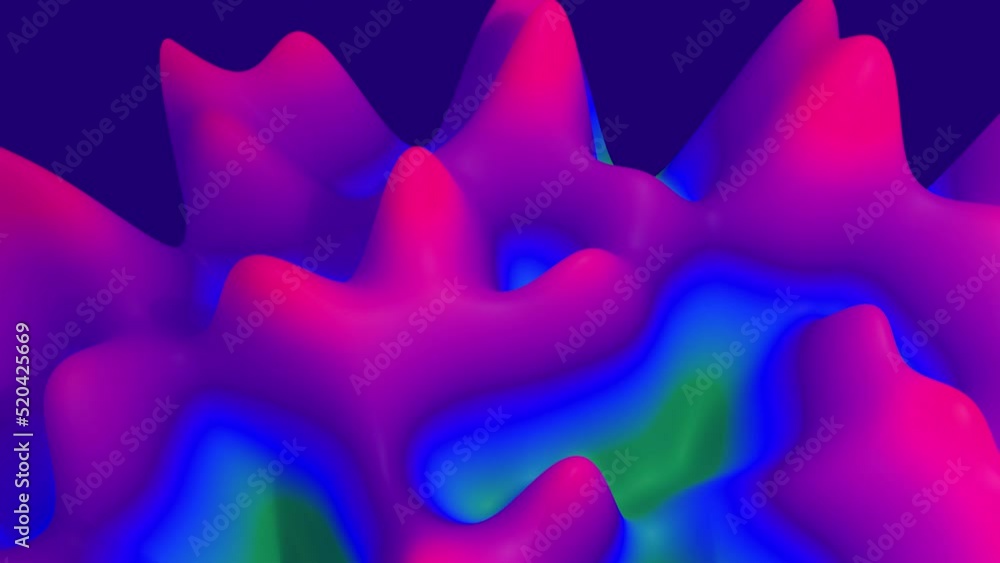 Poster abstract looped 4k bg, surface with waves. liquid multicolor gradient with internal glow wax materia