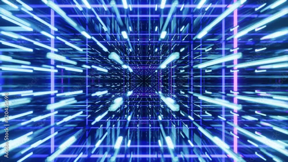 Poster fly through mirror designs form tunnel technology cyberspace with neon glow. sci-fi flight through d