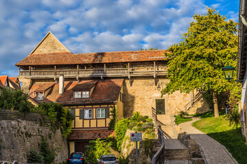 Fototapeta na wymiar Rothenburg ob der Tauber, Germany. View of the fortress wall from the city